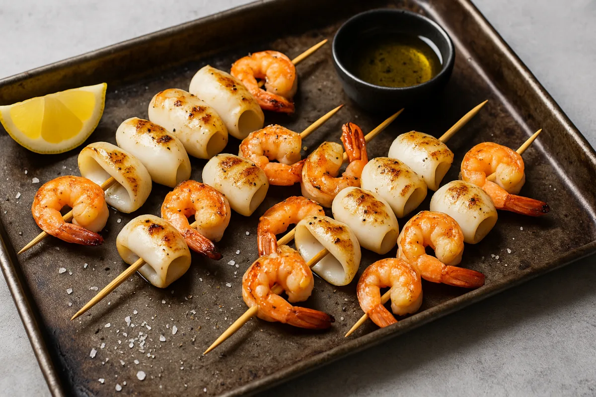 Spiedini di calamari e gamberi: il trucchetto per preservarli morbidi dentro e croccanti fuori